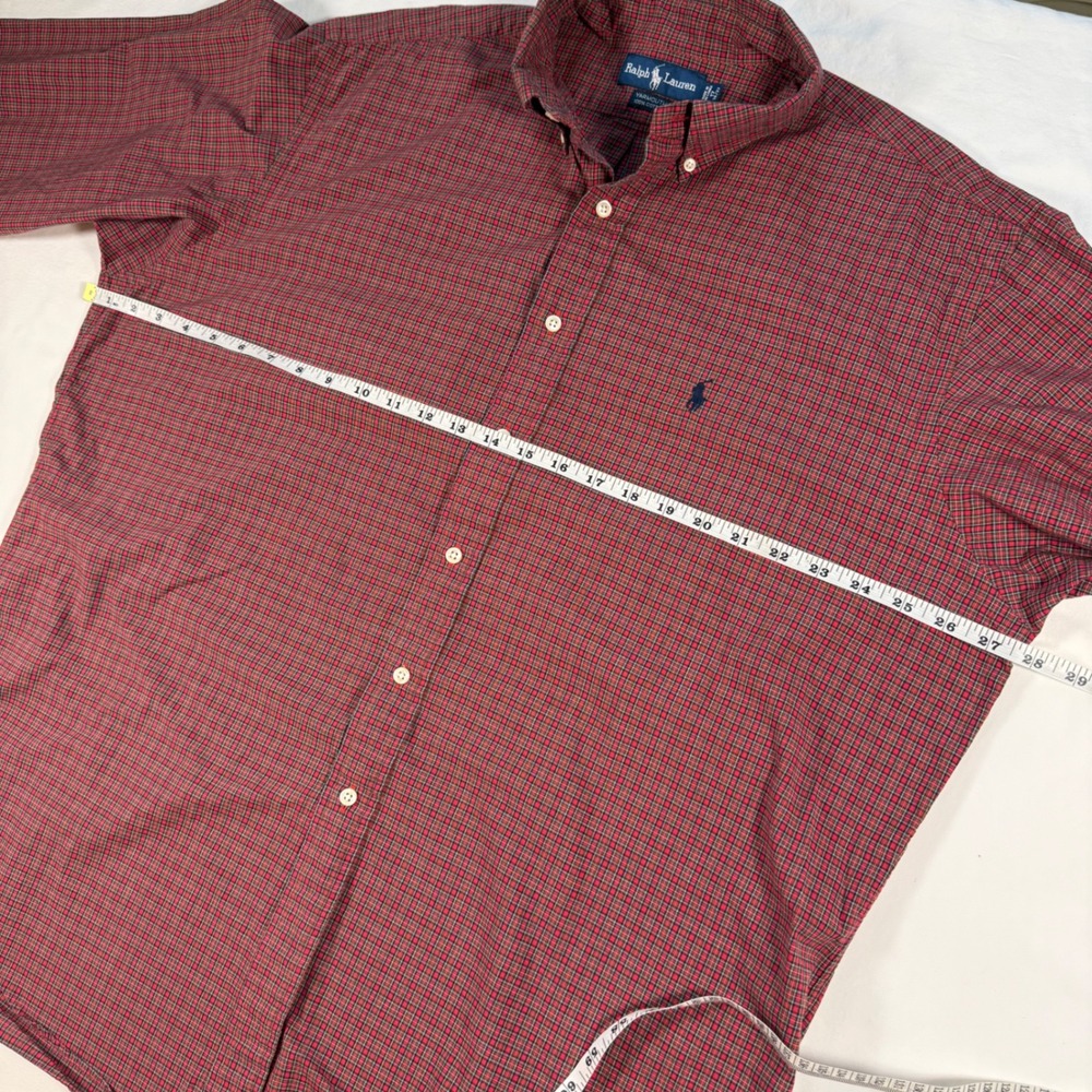 Ralph Lauren Yarmouth Mens 17 36/37 Red Plaid Cotton Button Down Shirt XL - Picture 5 of 9